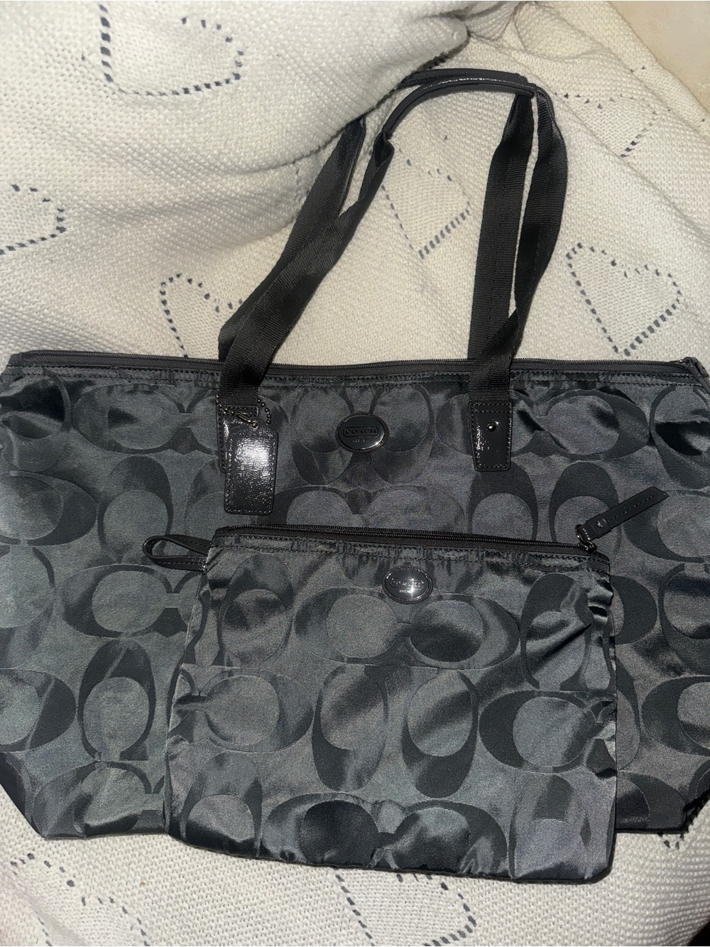 Coach Gray Signature Jacquard Tote with Detachable Pouch